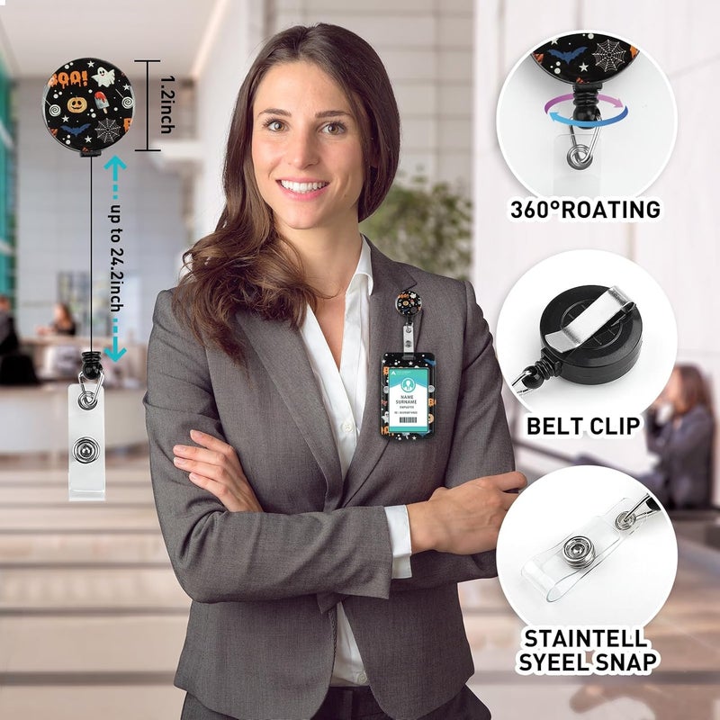 Hinsly ID Badge Holder with Lanyard Halloween Decoration Gifts, Retractable Badge Holders Reels with Lanyards Adjustable for Women Kids Teacher Nurses Doctor Student - Image 4